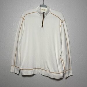 Jake AgaveLux Rambler Quarter Zip Shirt Mens L Long Sleeve Mock Neck White Ivory